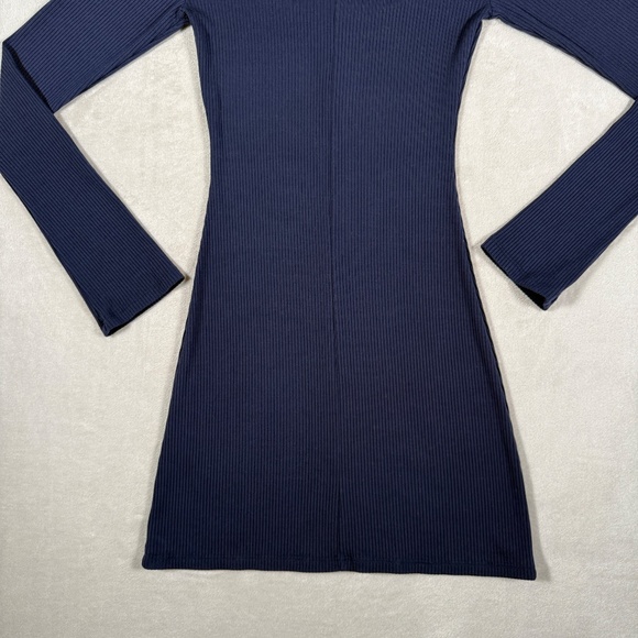 Reformation Dress Womens Small Navy Greer Mock Neck Ribbed Long Sleeve Mini - Picture 9 of 13
